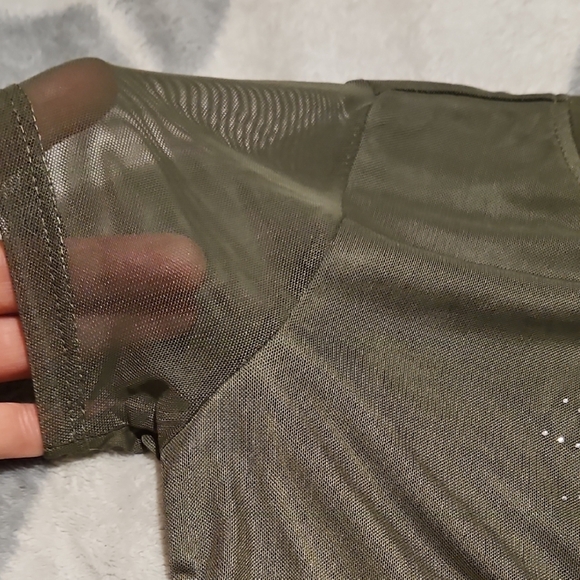 J for Justify Kid Olive Green Butterfly Silver Rhinestone Design T-Shirt L (14) - Picture 6 of 6